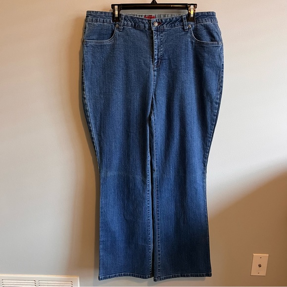 Smith's Denim - Smith's Dungarees Blue Jeans Boot Cut Stretch Med Wash High Rise Size 18